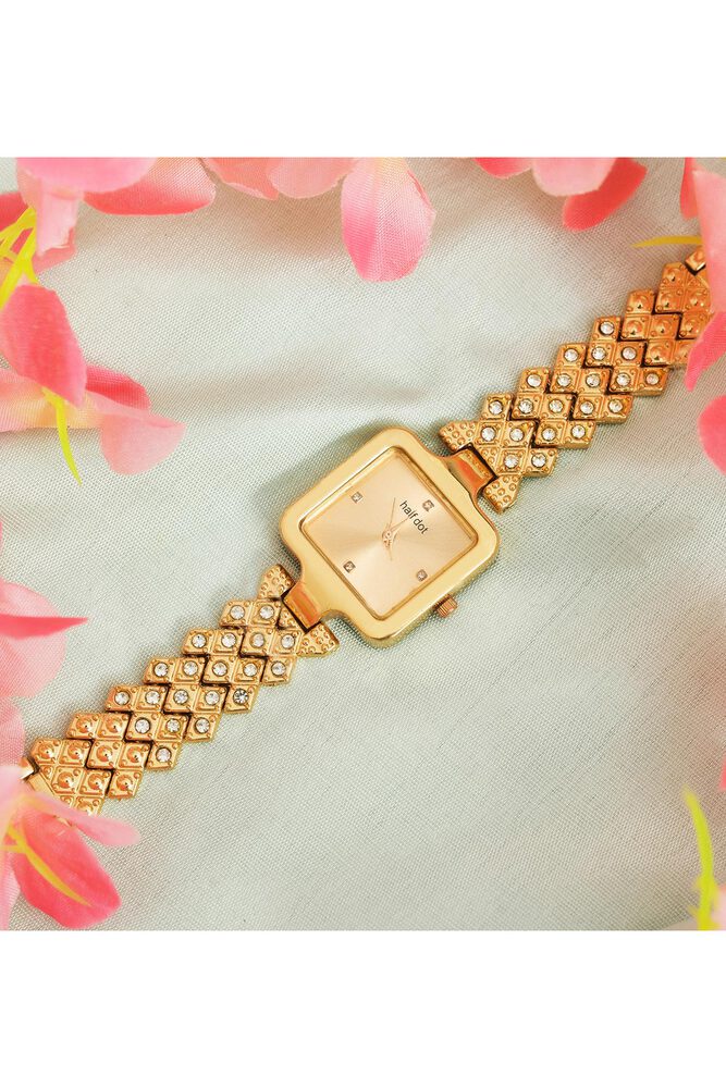 Rose Gold Color AD Stone Square Adjustable Beautiful Analog  display picture 3
